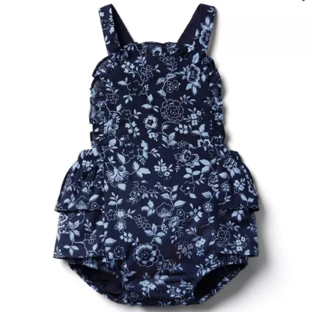 Janie And Jack Floral Ruffle Shortall 03 Months Color Merchant Marine Floral